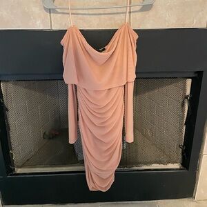 Revamped long sleeve off the shoulder dusty rose dress